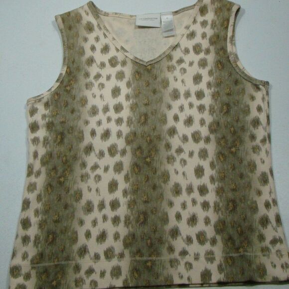 Liz Claiborne Olive Green and Cream Animal Print Twinset 100% Cotton Leopard - Picture 4 of 7